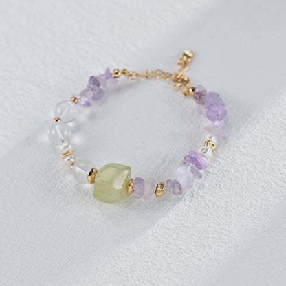 QL-SL0230  S925 Simple and Elegant Multicolor Crystal Bracelet. Featuring yellow crystal and amethyst as the highlights, with a carefully arranged design that showcases the unique beauty of both crystals…