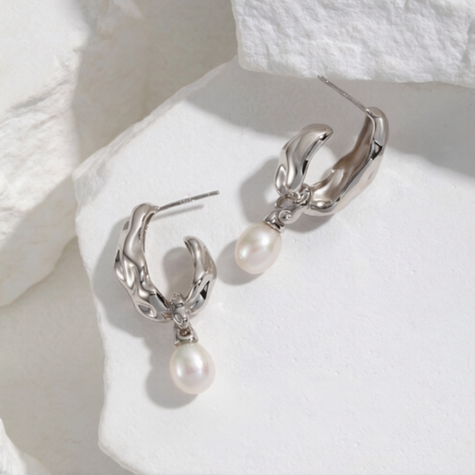 Natural Pearl Silk Ribbon Earrings